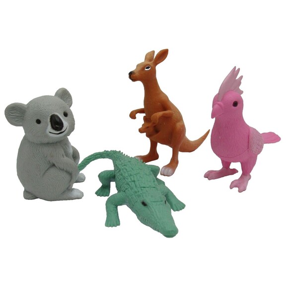 Ankyo Zoo Animals Lot of 4 Hard Plastic Figurines Koala Kangaroo Parakeet Croc - Picture 1 of 11